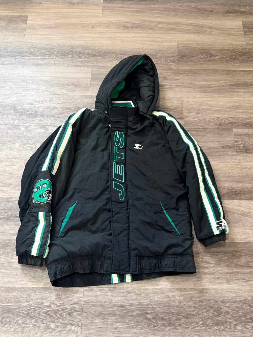 NFL Black & Green Jets Hooded Puffer Coat
